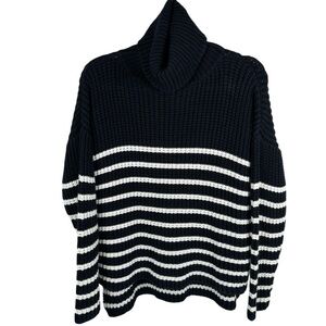 Faithfull the Brand Erika Navy White Striped Cotton Knit Turtleneck Sweater 6